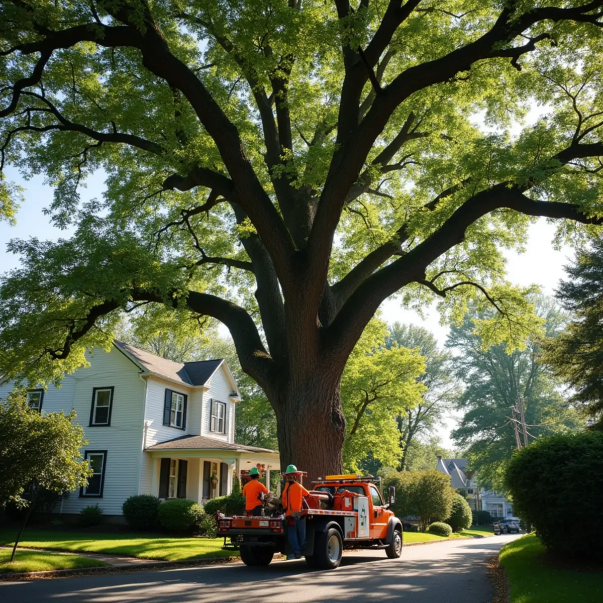 Century-old heritage oak shading a historic property in Princeton NJ