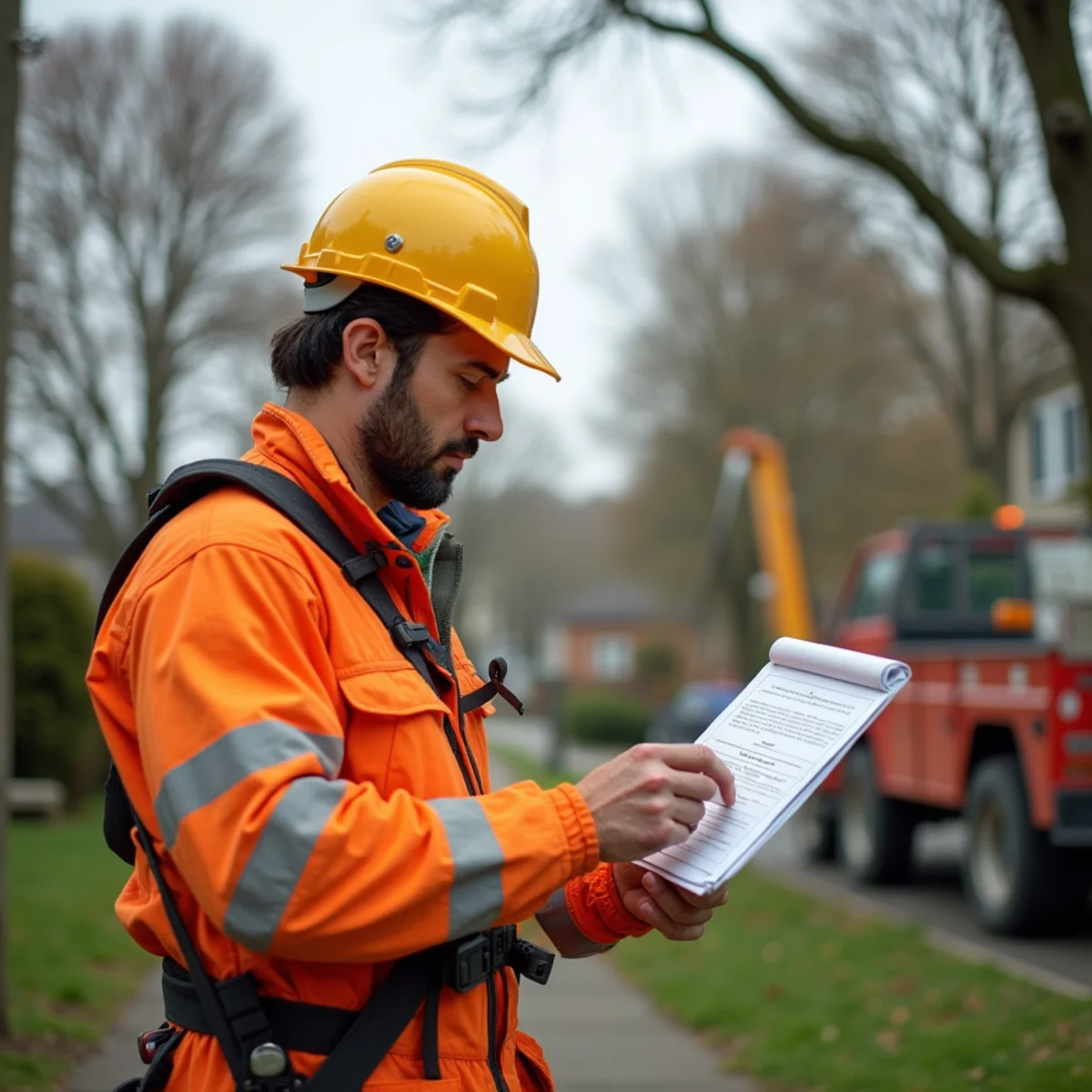 Homeowner reviewing tree removal permit paperwork in New Jersey