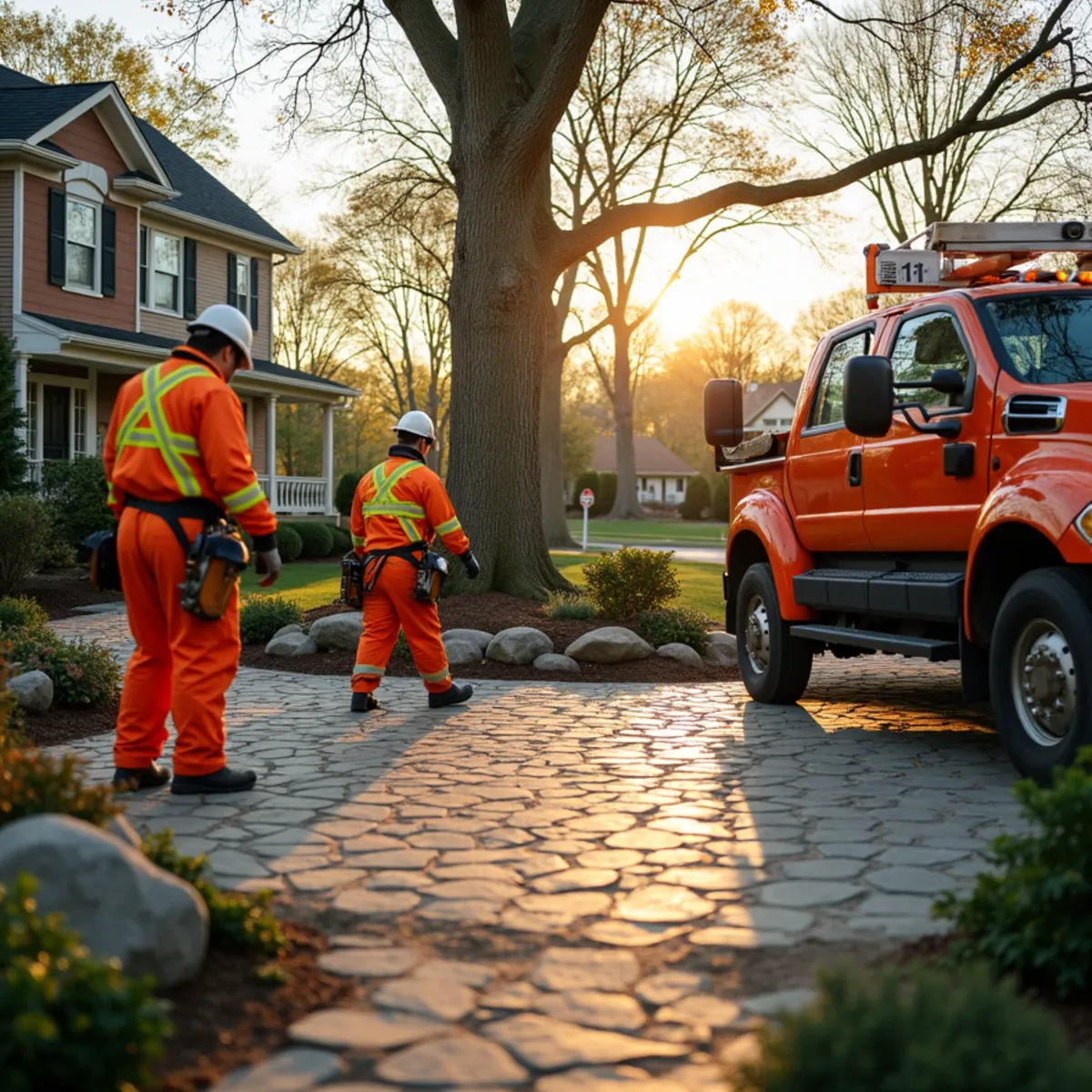 New stone patio built where a tree was removed at a New Jersey home