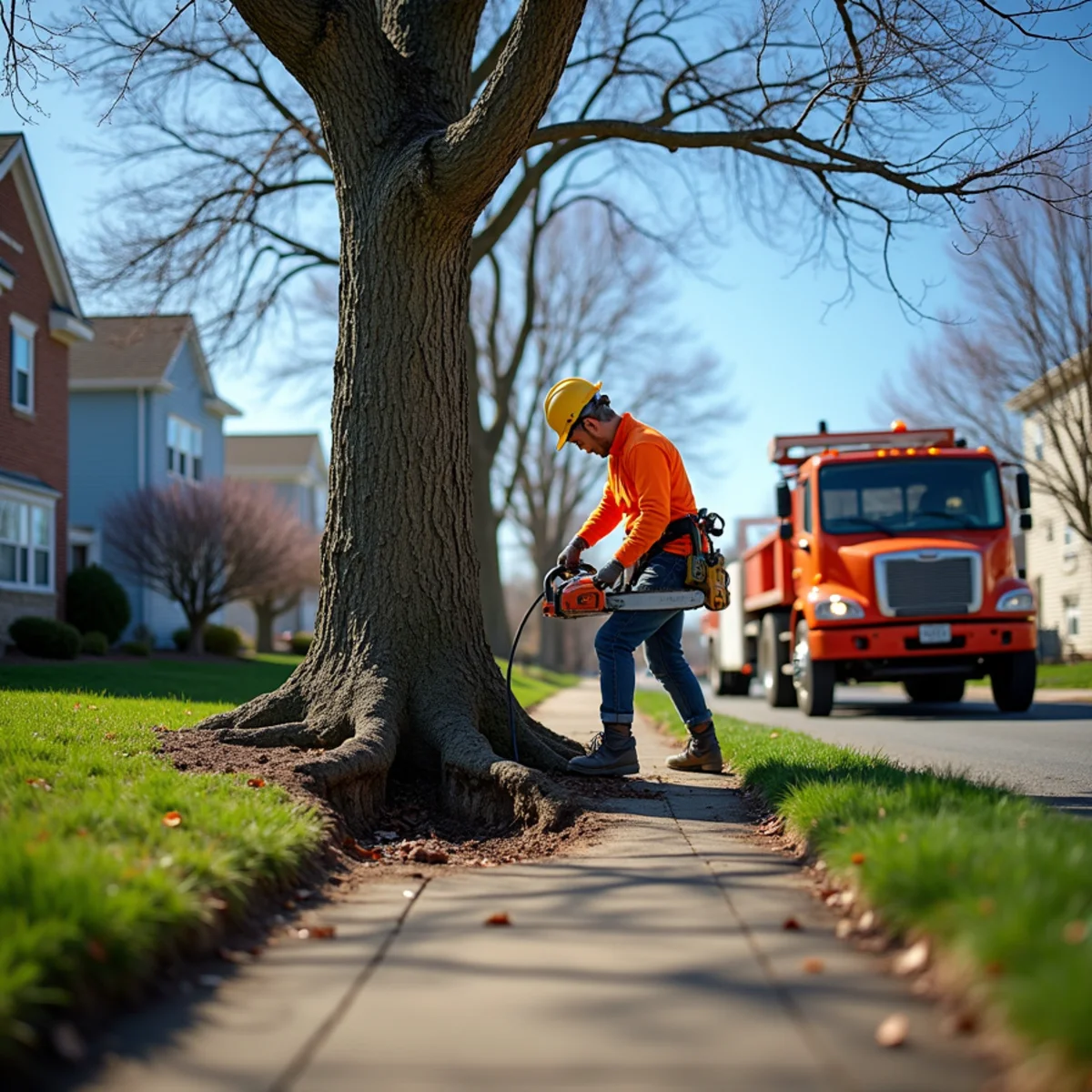 Tree roots lifting and cracking a sidewalk in a New Jersey neighborhood