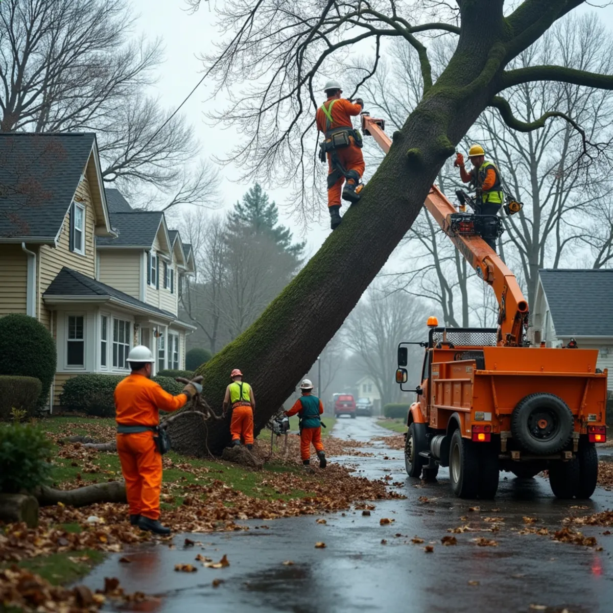 Crew clearing a storm-downed tree and debris from a Trenton NJ property